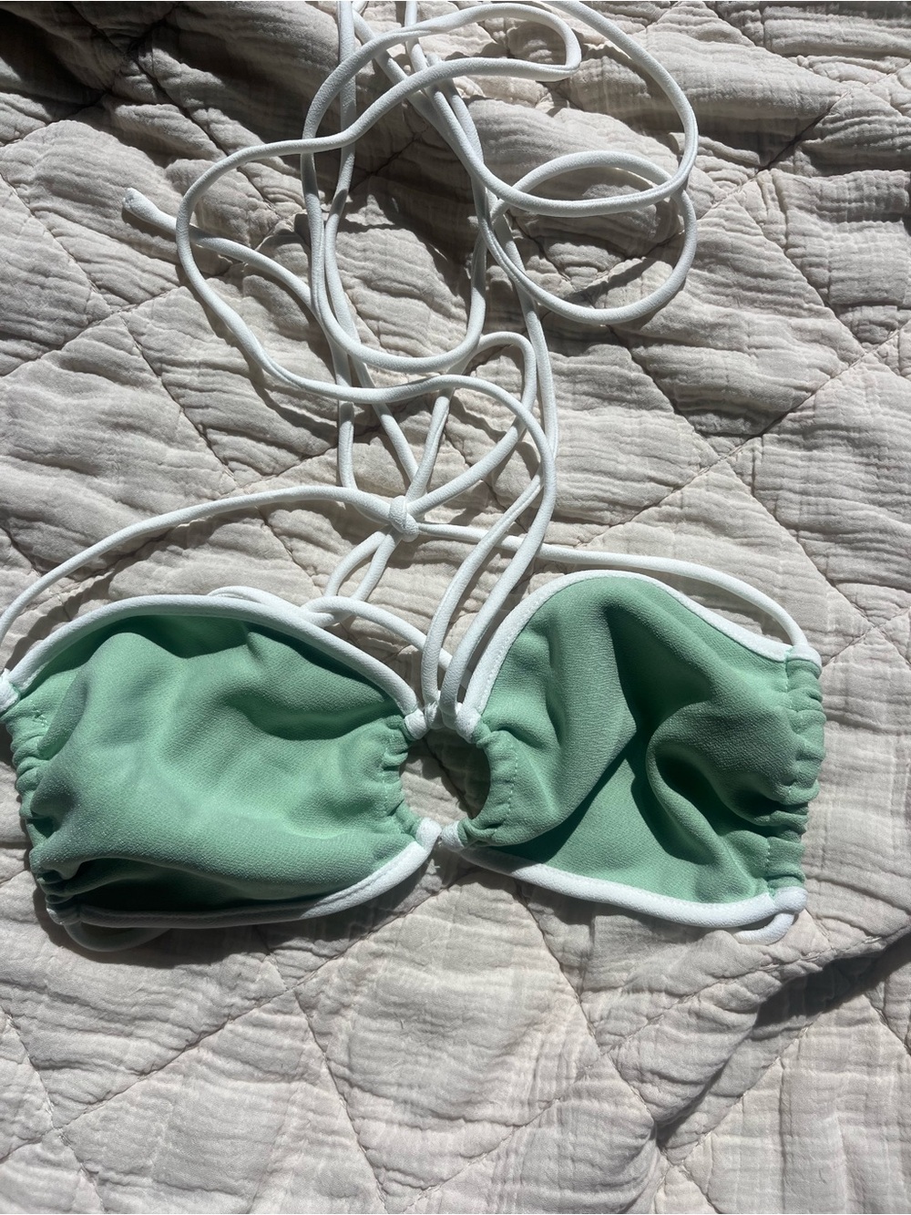 Princess Polly Mint Green Bandeau Top with White Trim Tie